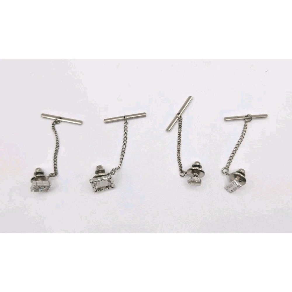 Vintage Tuxedo Studs Set 4 T Bar Chain Back Silvertone